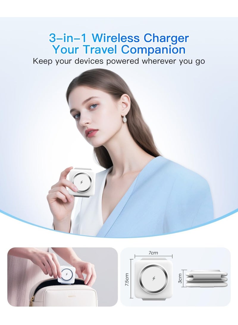 قاعدة شحن لاسلكية مغناطيسية قابلة للطي 3 في 1 - محطة شحن سريع لأجهزة iPhone و Apple Watch و AirPods، حامل شحن محمول متعدد الأجهزة بتصميم صغير الحجم - Image 2